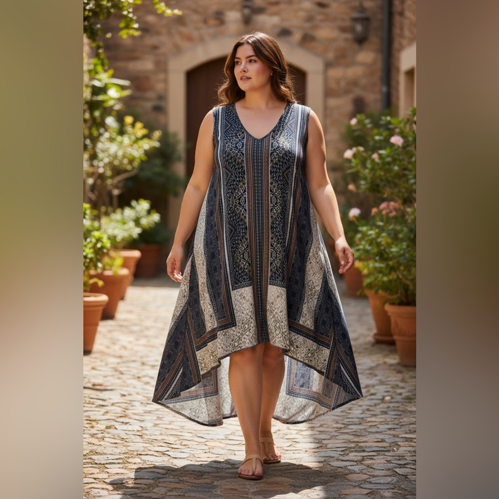 ONE WORLD Multicolor Patterned Hi Low Maxi